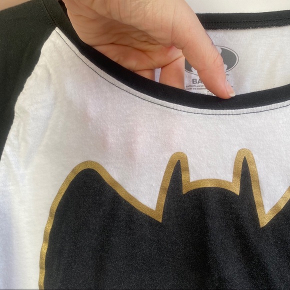 Batman DC Comics Black White Graphic Baseball Tee - Picture 2 of 6